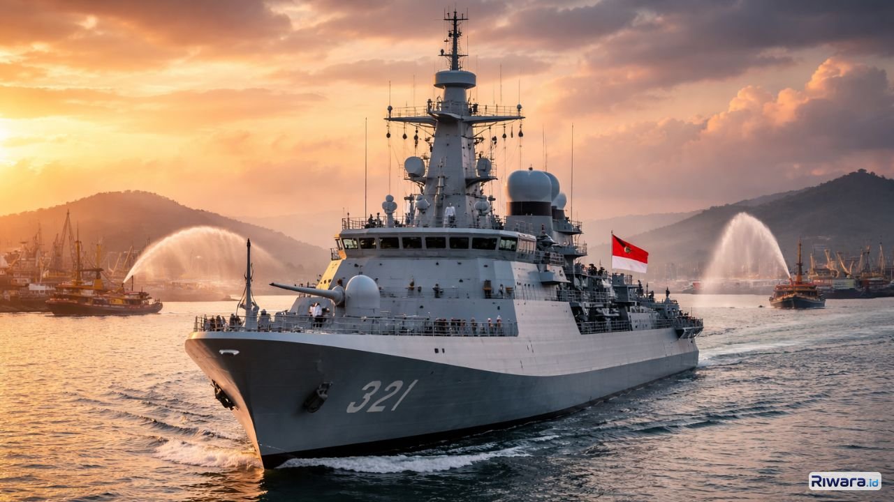 KRI Prabu Siliwangi-321 melintasi perairan Indonesia saat tiba dari Italia, Senin (23/3/2026), siap memperkuat armada tempur TNI AL sebagai kapal perang paling modern saat ini.
